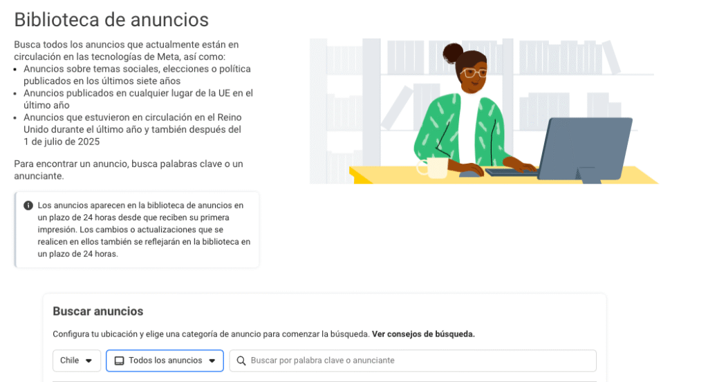 Buscador de la Biblioteca de anuncios de Meta